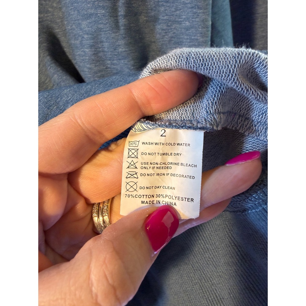 But First Coffee Graphic Sweatshirt Womens Medium Blue Heather Crewneck Pullover - Picture 4 of 7
